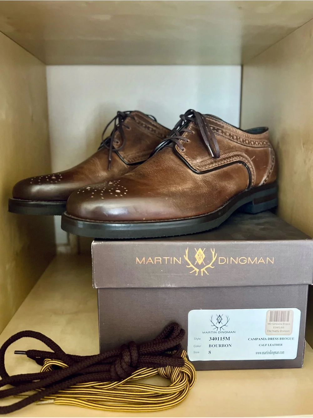 Martin Dingman Brown Calf Leather Shoes Campania Dress Brogue in Bourbon
